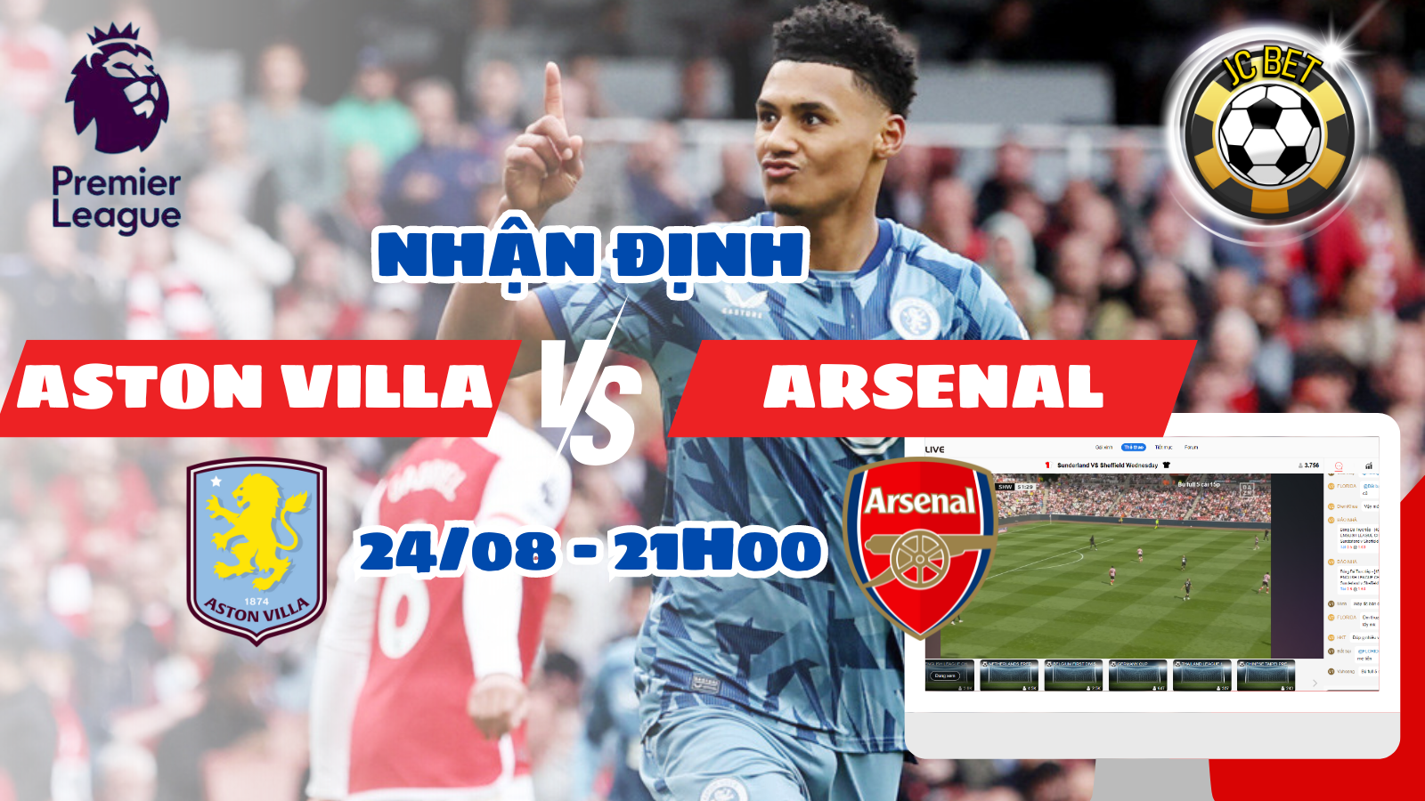 Nhận Định Aston Villa VS Arsenal Ngoại Hạng Anh 2024/25